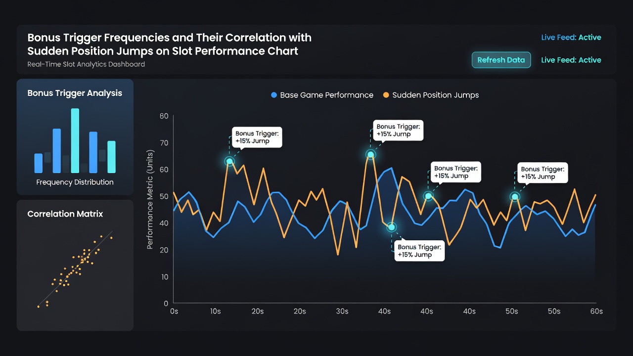 Detailed slot analytics dashboard highlighting correlation between bonus triggers and leaderboard position jumps