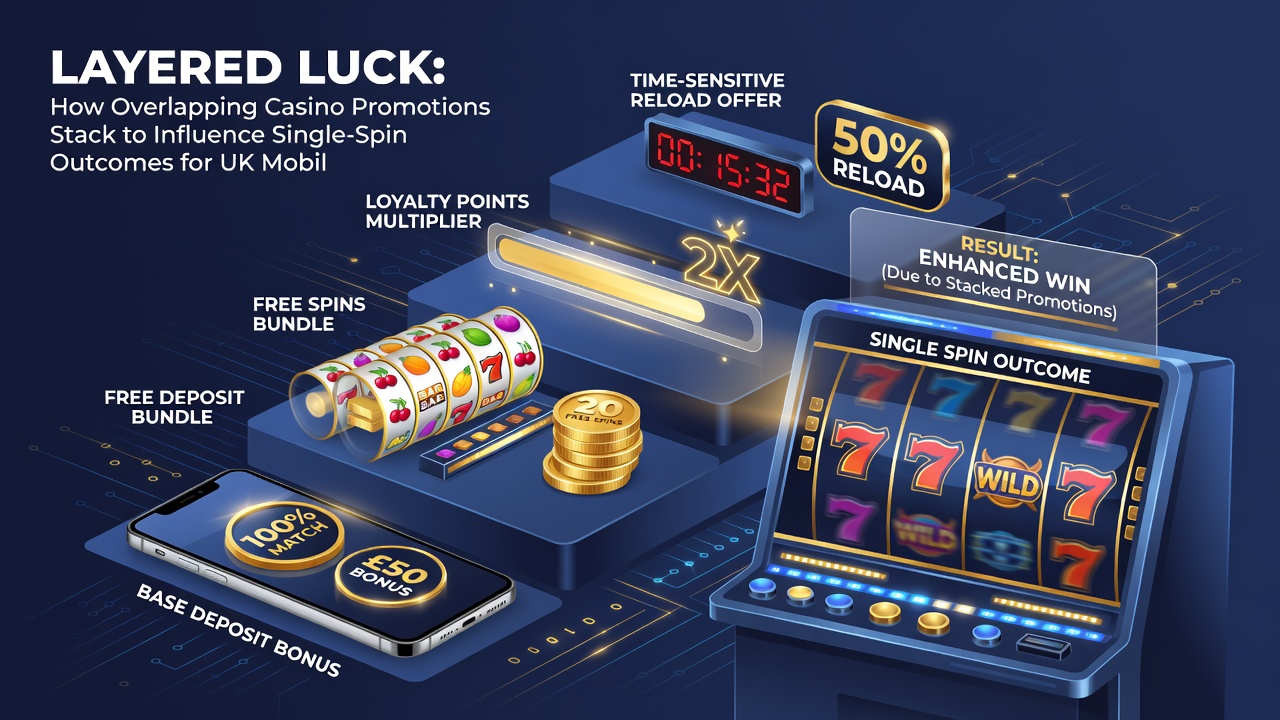 Close-up of a UK mobile slot screen displaying overlapping bonus notifications and stacked multiplier icons during a single spin