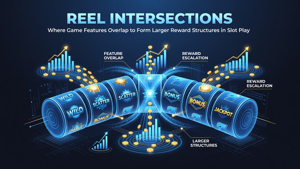 Close-up illustration of reel intersections demonstrating how wild expansions, scatter multipliers, and cascade sequences align to build extended reward chains