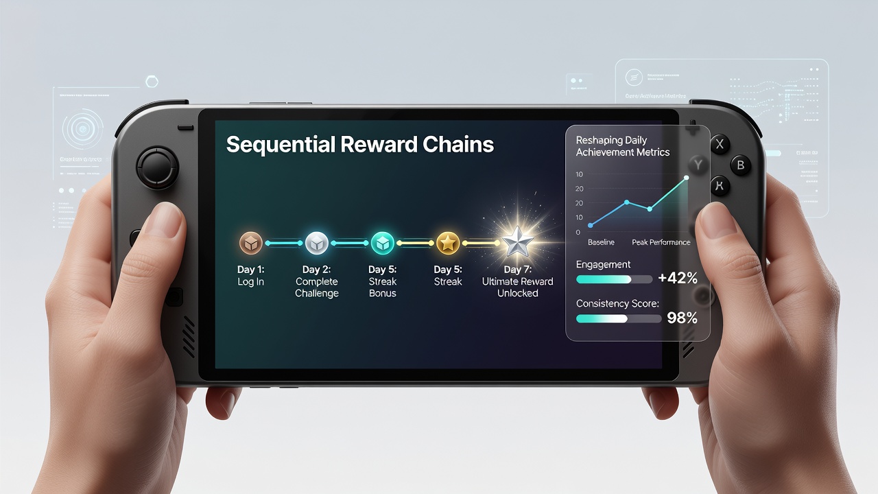 Graph displaying shifts in daily achievement metrics for portable games using sequential reward structures