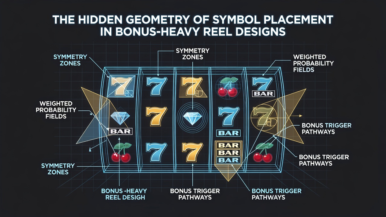 Close-up view of reel strip layout illustrating hidden geometric alignments for bonus symbols